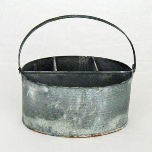 Porte-ustensiles de cuisine en métal galvanisé, rond, en fer, 4 compartiments, organiseur de rangement pour couverts, avec poignée - Product Image 2