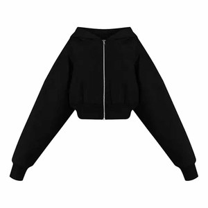 Conjunto de 2 Piezas para Mujer, Color Negro, Top Corto con Cremallera y Pantalones Anchos de Pierna Ancha, Corte Holgado, Informal, para Todas las Temporadas, Tejido de Poliéster - Product Image 5