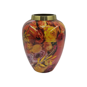 Florero de Vidrio Moderno con Estampado Floral y Borde Dorado, Florero Decorativo para Mesa, para Decoración del Hogar y Bodas - Product Image 1