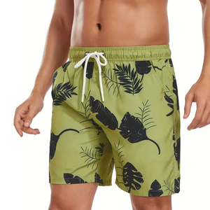 Men's Green Tropical Print Swim <b>Shorts</b> Quick Dry Drawstring Waist Casual Board <b>Shorts</b> - Product Image 1