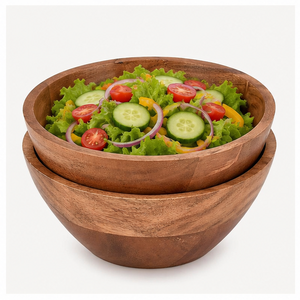 Meilleures ventes - Ensemble de bols en bois d'acacia écologiques tendance, faits à la main, grands bols en bois pour servir des salades, des fruits et des collations, en solde - Product Image 6