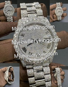 Montre Bracelet Mossinate en Acier Inoxydable Or Blanc avec Cadran en Verre Diamanté, Résistance à l'Eau 10 Bar, Bracelet en Moissanite - Product Image 3