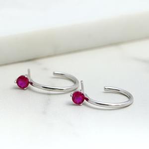 Pendientes de Aro Abiertos de Oro Blanco Sólido de 14K con Rubí Rojo, Pequeños y Minimalistas, Elegantes para Mujer, Joyería Fina, Regalo para Fiesta - Product Image 5