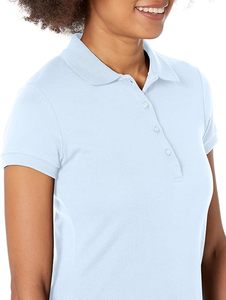 Polo à manches courtes bleu clair pour femme, couleur unie, coton piqué respirant, vêtements décontractés - Product Image 3