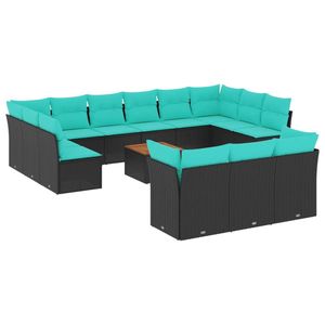 Set Divano da Esterno 14 Pezzi in Polyrattan Nero con Cuscini - Elegante Arredamento da Giardino - Product Image 2