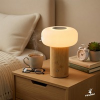 Lampe de bureau LED rechargeable en forme de champignon avec base en bambou, lampe de table portable minimaliste pour la chambre à coucher, le bureau, la décoration de la maison