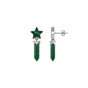 Boucles d'oreilles pendantes en argent sterling 925 de qualité supérieure, finition élégante, motif étoile en malachite, serti clos, cadeau idéal pour mariage et fête - Product Image 1