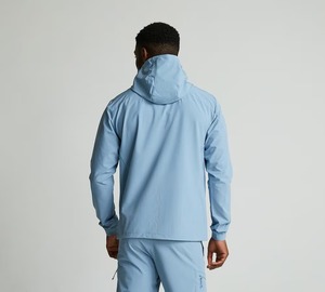 Men's Hooded Windbreaker <b>Jacket</b> Light Blue Zipper Closure Sporty Casual Outdoor Wear Spring Polyester Material - Product Image 4
