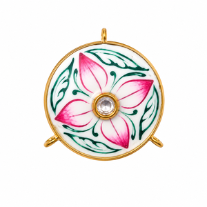 Botones de Lujo Personalizados de Latón con Esmalte Jaipur Meenakari, Flor Rosa y Hoja Verde, Botón de Cristal Polki para Traje Sherwani de Hombre - Product Image 1