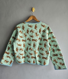 Chaqueta Acolchada de Algodón para Mujer con Estampado de Tigre, Cuello en V, Manga Larga, Estilo Casual, Ribete Azul a Rayas, Bolsillos con Parches, para Todas las Temporadas - Product Image 6