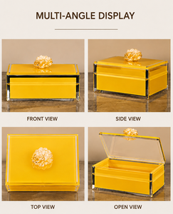 Luxury Deep Yellow Color Mirror <b>Glass</b> Decorative Storage Box Key <b>Knob</b> Premium Jewelry Vanity Organizer Boxes Home Decor Lacquer - Product Image 3