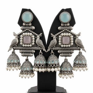 ต่างหูเงินออกซิไดซ์แบบ Banjara Jhumka ดีไซน์โบฮีเมียนยาวเก๋ไก๋ เหมาะสำหรับงานแต่งงาน เครื่องประดับแฟชั่นสำหรับผู้หญิง ขายส่ง - Product Image 1
