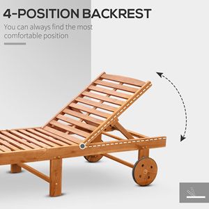 Sedia a Sdraio Pieghevole da Esterno in Legno di Acacia Colore Teak con Ruote per Prendere il Sole - Product Image 4