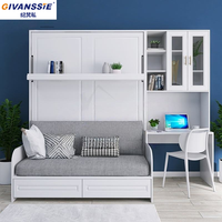 Lit Murphy multifonctionnel moderne avec canapé mural, solution de bureau d'écriture pour les petits espaces, panneau en mélamine modulaire