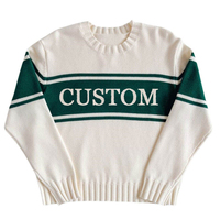 Suéter Personalizado Bordado de Alta Gama para Mujer, con Capucha, Tejido, de Invierno, Manga Larga, Blanco con Rayas Verdes