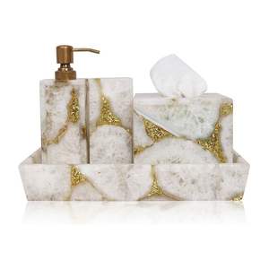 Nuevo juego de accesorios de baño de mármol natural duradero con dispensador de jabón, soporte para cepillos de dientes y jabonera - Product Image 2