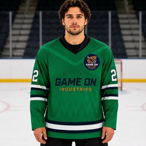 Maillot de hockey sur glace à double épaule en tissu maille 100 % polyester, impression par transfert thermique, sergé, séchage rapide, respirant, devant - Product Image 3
