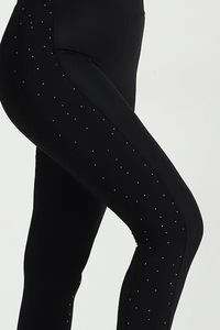 High Waist Black Yoga <b>Leggings</b> With Rhinestone Dot Pattern Full Length Tummy Control <b>Shapewear</b> Seamless Pants For Women - Product Image 3