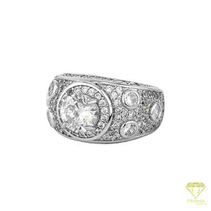 Bague audacieuse en argent sterling 925 de qualité supérieure avec diamant de laboratoire et pierre centrale ronde pour les acheteurs de bijoux en gros - Product Image 2