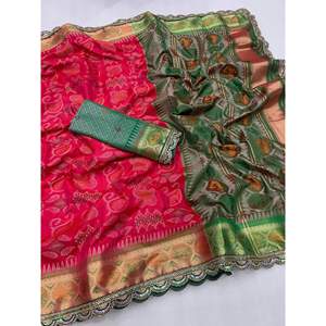 BANARASI SOIE À LA MODE TISSANT BRODERIE DENTELLE TRAVAIL SAREE AVEC CHEMISIER NON COUDU RANI - Product Image 1