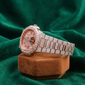 Reloj de Lujo Ligero de Cuarzo con Moissanita y Oro Rosa de Dos Tonos, Estilo Hip-Hop, Acero Inoxidable, Zafiro, Resistente al Agua - Product Image 4