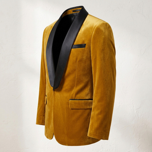 Mustard Yellow <b>Velvet</b> <b>Dinner</b> <b>Jacket</b> <b>Men</b> Black Satin Shawl Lapel Single Button Blazer Honey Gold Statement Party Coat - Product Image 3