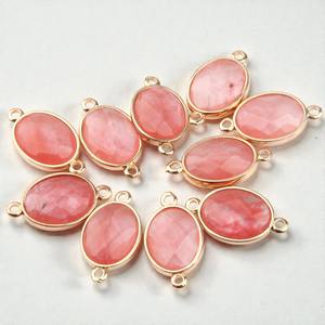 10x14mm Watermelon Quartz Gemstone Oval Bezel Connector DIY Charms | Sterling Silver Gold Plated <b>Jewelry</b> Making Supplies - Product Image 1