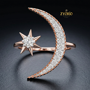 Moon Star Lab Diamond 925 <b>Sterling</b> <b>Silver</b> Open <b>Ring</b> Celestial Womens <b>Adjustable</b> <b>Ring</b> - Product Image 5