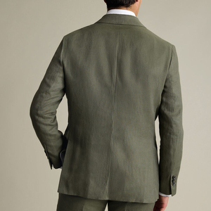 Blazer en laine pour homme, style britannique, simple boutonnage, col cranté, infroissable, coupe classique, vert olive - Product Image 2