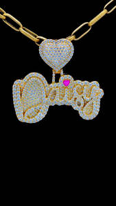 Cursive Font Heart Hook Solid Custom Pendant Iced Out Name Necklace Personalised 925 Silver 14K Gold Plated Jewelry - Product Image 2