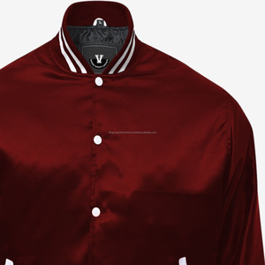 Chaqueta de béisbol ajustada de satén al por mayor, chaqueta de béisbol de satén con letras personalizadas para hombre, chaquetas universitarias - Product Image 3