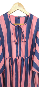 Vestido de Verano Hecho a Mano 100% Algodón Estilo Bohemio para Mujer |   Vestido Maxi con Mangas Abullonadas y Estampado de Rayas al por Mayor - Product Image 5