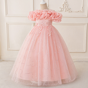 Nuevo Vestido Formal para Niña, Diseño Sólido, Estilo Princesa, con Cuentas y Flores de Malla, Traje para Espectáculos Infantiles, Cumpleaños, Bodas y Fiestas - Product Image 1