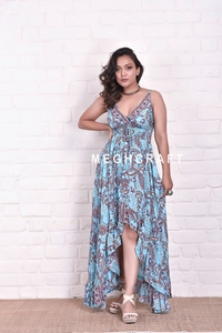 Elegant Bohemian Spaghetti Style Silk High Low Maxi <b>Dress</b> for Women Floral Printed Summer <b>Dress</b> for Casual Party Bulk Export - Product Image 4