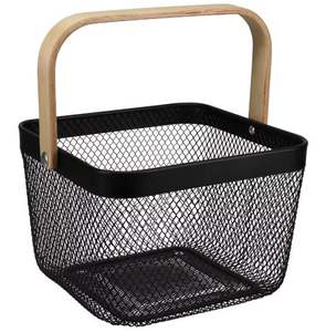 New Color Wire <b>Basket</b> With Wooden Base Stockable Metal Wire <b>Baskets</b> Iron Pantry Storage <b>Baskets</b> - Product Image 4