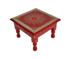 Hand Painted <b>Wooden</b> Pooja Chowki Square Low Table Traditional Indian Decorative Stool for Home <b>Temple</b> Decor Wholesale - Product Image 2