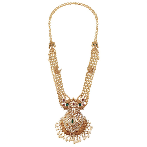 Golden Pearl Peacock Long Necklace Set-Fashion Jewelry - Product Image 1
