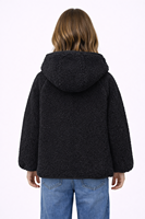 Veste à capuche en polaire Teddy pour filles noires, manteau d'hiver doux en sherpa zippé pour enfants, vêtement d'extérieur en peluche confortable et chaud avec poches avant