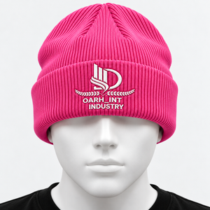 OARH_INT INDUSTRY หมวกบีนนี่สีชมพูลายปักโลโก้ยูนิเซ็กส์หมวกฤดูหนาวแบบลำลองสำหรับผู้ใหญ่หมวกถัก 56-58 ซม. - Product Image 1