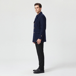 <b>Men's</b> Wool <b>Double</b> <b>Breasted</b> Peacoat Notched Lapel High Quality Solid Color Woolen Pea Coat Male Casual Wear - Product Image 4