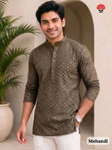 Kurta Corta Premium de Rayón con Bordado Chikan para Hombre, con Mangas Largas, Bolsillos Laterales Dobles y Ajuste Étnico Cómodo - Product Image 4