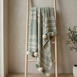 Jeté de lit en coton tissé de qualité supérieure 50x60 pouces, toucher doux, couverture texturée, housse de canapé artisanale à franges - Product Image 5