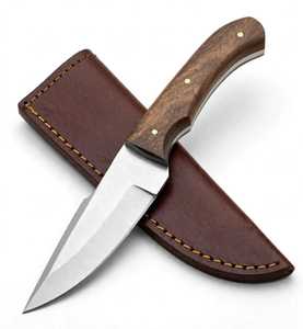 Couteau utilitaire d'extérieur à lame fixe de type Drop-Point, fabriqué à la main, avec manche en noyer naturel et étui en cuir - Product Image 4