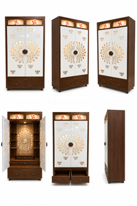 Modern Teak Wood <b>Mandir</b> Wooden Pooja Temple Cabinet with Backlit Om Contemporary Puja <b>Mandir</b> Unit for Living Room Australia Sale - Product Image 5