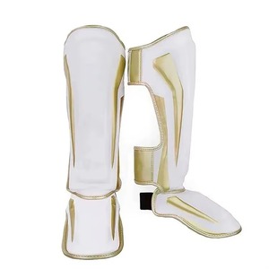 Espinilleras de PU para adultos, color blanco dorado, cierre de gancho y bucle, equipo de protección ligero para deportes en todas las estaciones - Product Image 1