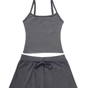 Women's 2pcs Vest and Shorts Set Sleeveless Striped Vest with Casual Shorts Featuring 2 Pockets Home Loungewear Set for Women - Product Image 1