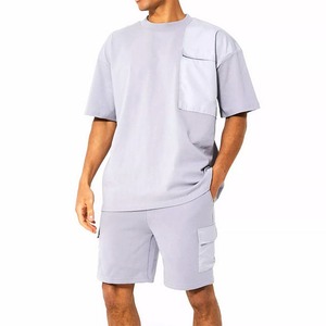 Ensemble T-shirt et short pour homme, style streetwear, délavé à l'acide, été, éco-responsable, 100% polyester satiné, imprimé numérique, logo personnalisé, sans couture - Product Image 1