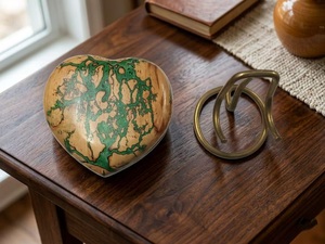Urne en bois de hêtre et résine naturelle, artisanale, en forme de cœur fractal Lichtenberg, pour cendres d'animaux de compagnie, souvenir commémoratif - Product Image 5