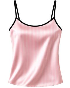 Pink Striped Satin Women Pajama Set Silk Sleepwear <b>Spaghetti</b> <b>Strap</b> Cami And Shorts Soft Luxury Nightwear Summer Lounge Set - Product Image 3