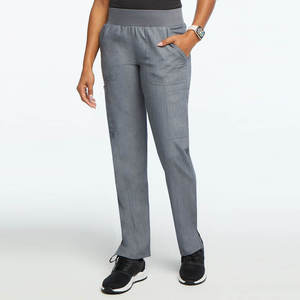 Ensemble de blouses médicales grises pour femmes, haut à col en V avec poches et pantalon cargo pour usage hospitalier, uniformes en polyester tricoté - Product Image 5